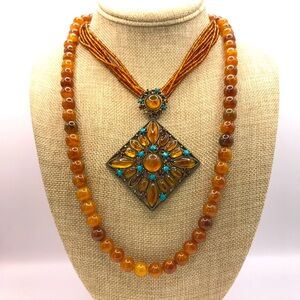 2 Earth-Tone Layering Beaded Necklaces